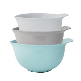 Universal Set of 3 Plastic Mixing Bowls Aqua Blue, Gray and White