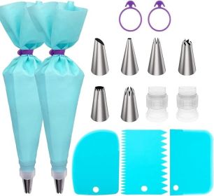Piping Bags and Tips Set, Reusable Piping Bags, Frosting Piping Kit for Baking with Pastry Bags and Tips, Standard Converters, Silicone Rings