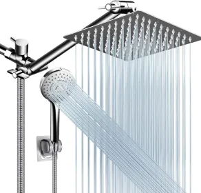Shower Head Combo, 8 Inch High Pressure Rain With 11 Inch Adjustable Extension Arm And 5 Settings Handheld, Powerful Spray Against Low Water Pres (Option: 8ShowerheadSetChrome)