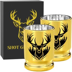2pcs  50 Caliber Deer Head Golden Plastic Wine Glasses With Gift Box - Leak Proof, Reusable - Stylish Animal Print Design, Suitable For Whiskey, (Option: Golden XJB030602)